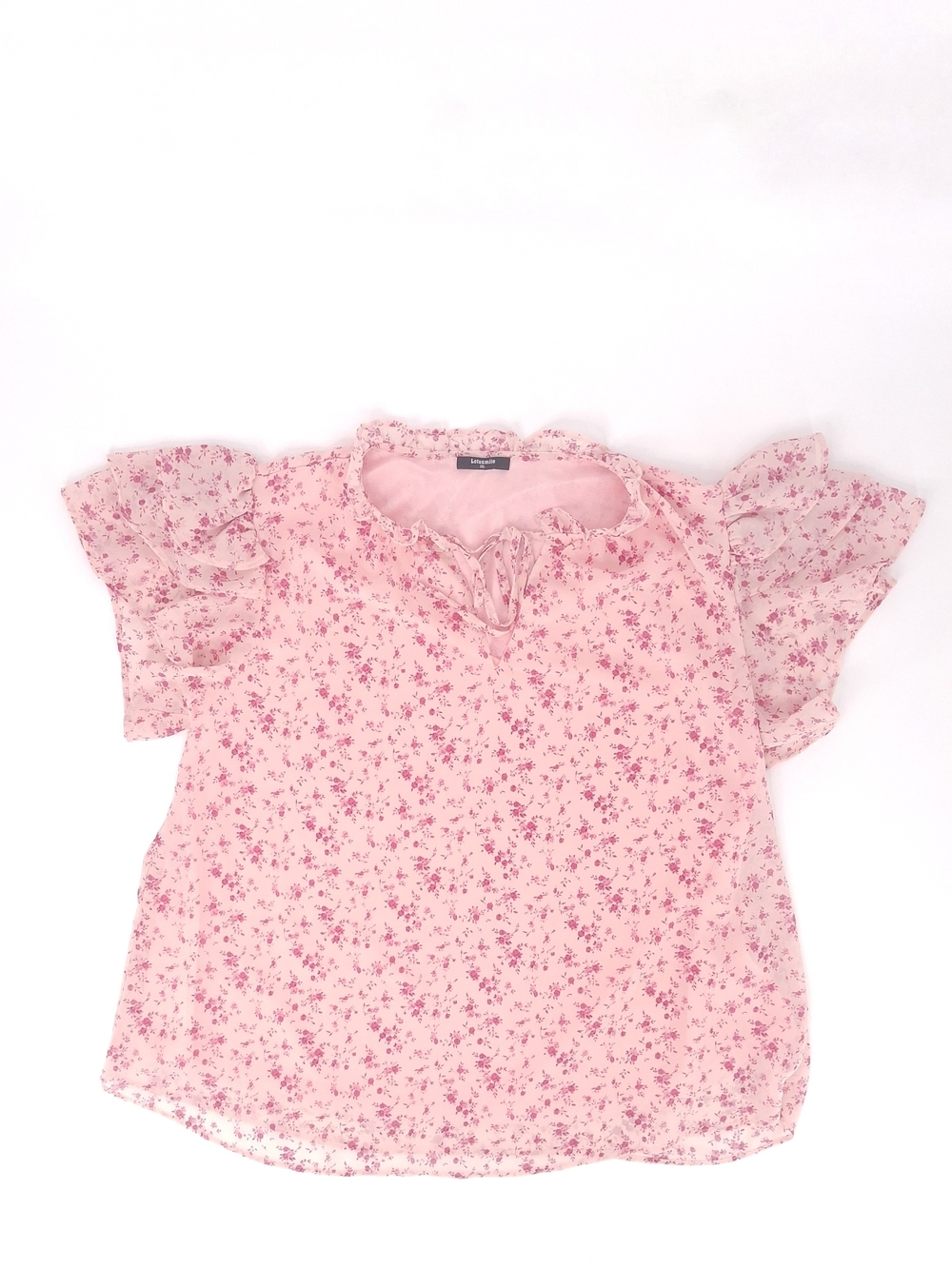 ✨Lotusmile Pink Floral Chiffon Ruffle Sleeve Blouse XXL✨